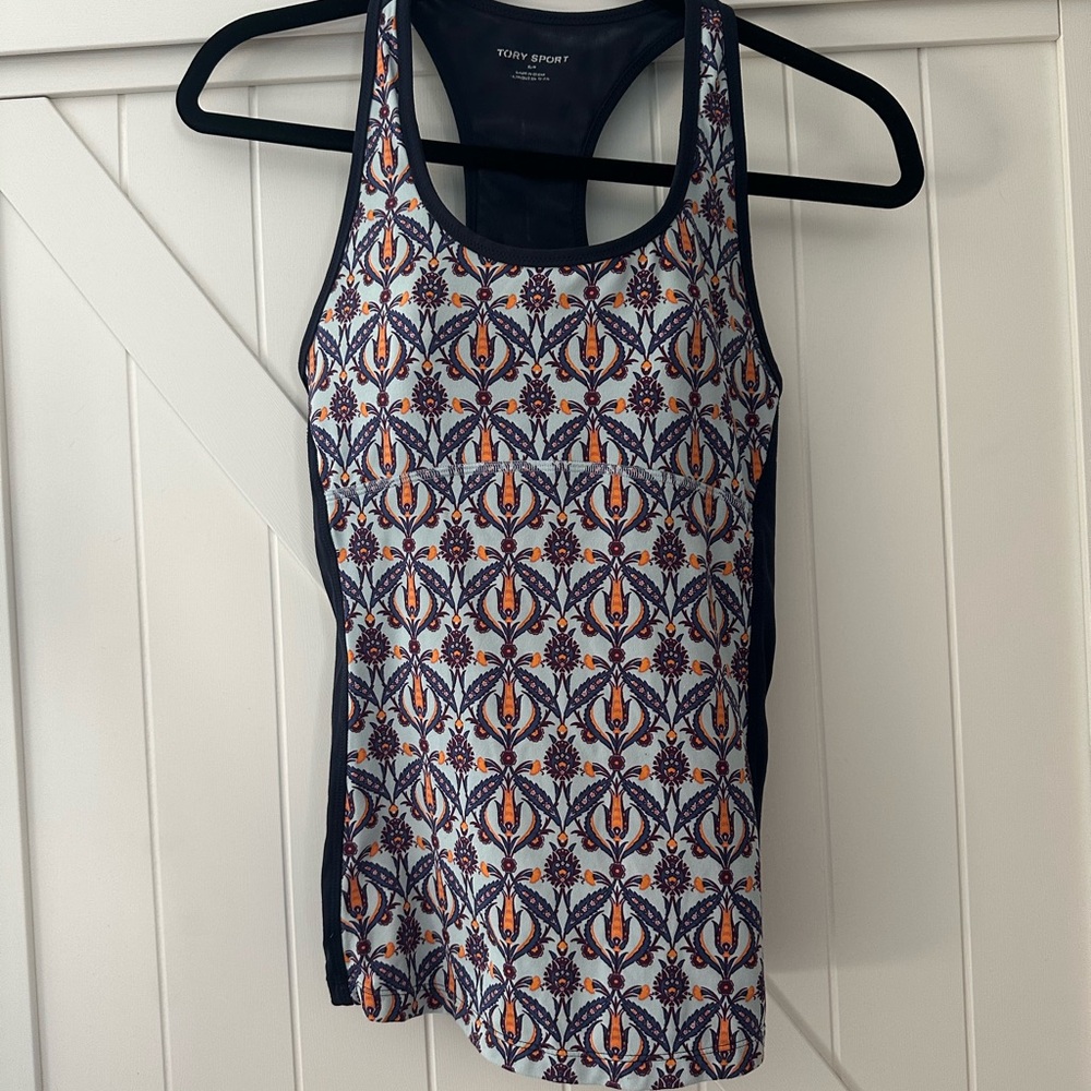 Tory Sport Racerback Athletic Tank Top Small Built-In Bra Workout Activewear